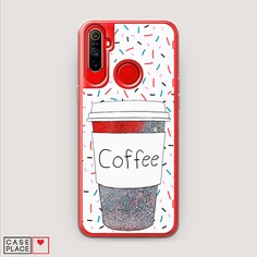 Жидкий чехол с блестками "Coffee прозрачный стакан" на Realme C3 Awog