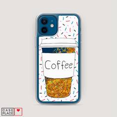 Жидкий чехол с блестками "Coffee прозрачный стакан" на Apple iPhone 12 mini Awog