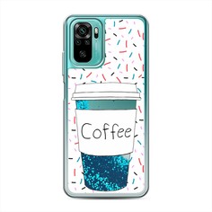 Жидкий чехол с блестками "Coffee прозрачный стакан" на Xiaomi Redmi Note 10 Awog