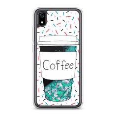 Жидкий чехол с блестками "Coffee прозрачный стакан" на Xiaomi Redmi 7A Awog