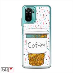 Жидкий чехол с блестками "Coffee прозрачный стакан" на Xiaomi Redmi Note 10S Awog