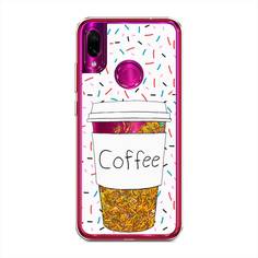 Жидкий чехол с блестками "Coffee прозрачный стакан" на Xiaomi Redmi Note 7 Awog
