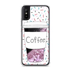 Жидкий чехол с блестками "Coffee прозрачный стакан" на Xiaomi Redmi 9A Awog