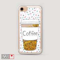 Жидкий чехол с блестками "Coffee прозрачный стакан" на Apple iPhone 7 Awog