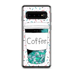 Жидкий чехол с блестками "Coffee прозрачный стакан" на Samsung Galaxy S10 Awog