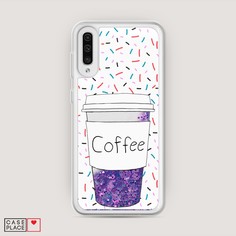 Жидкий чехол с блестками "Coffee прозрачный стакан" на Samsung Galaxy A30s Awog
