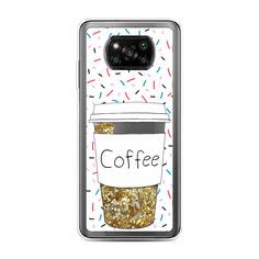 Жидкий чехол с блестками "Coffee прозрачный стакан" на Xiaomi Poco X3 Pro Awog