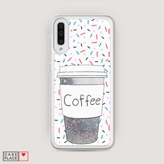 Жидкий чехол с блестками "Coffee прозрачный стакан" на Samsung Galaxy A50 Awog