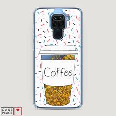 Жидкий чехол с блестками "Coffee прозрачный стакан" на Xiaomi Redmi Note 9 Awog