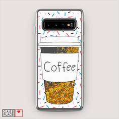 Жидкий чехол с блестками "Coffee прозрачный стакан" на Samsung Galaxy S10 + Awog