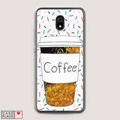 Жидкий чехол с блестками "Coffee прозрачный стакан" на Xiaomi Redmi 8A Awog