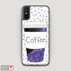 Жидкий чехол с блестками "Coffee прозрачный стакан" на Xiaomi Redmi 9A Awog