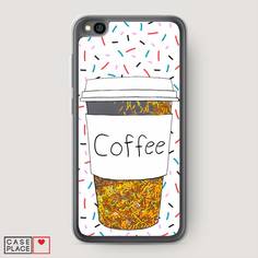 Жидкий чехол с блестками "Coffee прозрачный стакан" на Xiaomi Redmi Go Awog