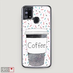 Жидкий чехол с блестками "Coffee прозрачный стакан" на Samsung Galaxy M31 Awog