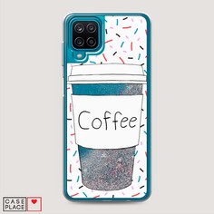 Жидкий чехол с блестками "Coffee прозрачный стакан" на Samsung Galaxy A12 Awog