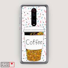Жидкий чехол с блестками "Coffee прозрачный стакан" на Xiaomi Mi 9T Pro Awog