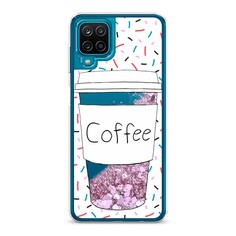 Жидкий чехол с блестками "Coffee прозрачный стакан" на Samsung Galaxy A12 Awog