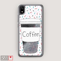 Жидкий чехол с блестками "Coffee прозрачный стакан" на Xiaomi Redmi 7A Awog