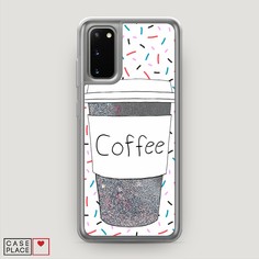 Жидкий чехол с блестками "Coffee прозрачный стакан" на Samsung Galaxy S20 Awog