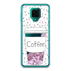 Жидкий чехол с блестками "Coffee прозрачный стакан" на Xiaomi Redmi Note 9 Pro Awog