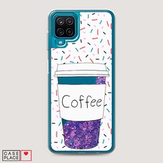Жидкий чехол с блестками "Coffee прозрачный стакан" на Samsung Galaxy M12 Awog
