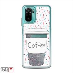 Жидкий чехол с блестками "Coffee прозрачный стакан" на Xiaomi Redmi Note 10S Awog