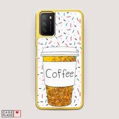 Жидкий чехол с блестками "Coffee прозрачный стакан" на Xiaomi Poco M3 Awog