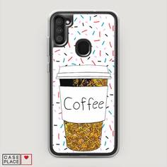 Жидкий чехол с блестками "Coffee прозрачный стакан" на Samsung Galaxy A11 Awog