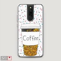 Жидкий чехол с блестками "Coffee прозрачный стакан" на Xiaomi Redmi 8 Awog