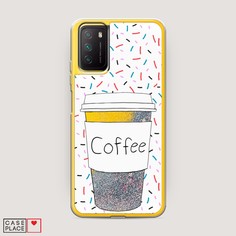 Жидкий чехол с блестками "Coffee прозрачный стакан" на Xiaomi Poco M3 Awog