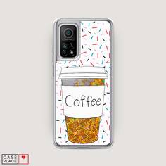Жидкий чехол с блестками "Coffee прозрачный стакан" на Xiaomi Mi 10T Pro Awog