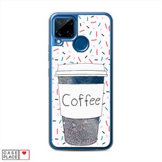 Жидкий чехол с блестками "Coffee прозрачный стакан" на Realme C15 Awog