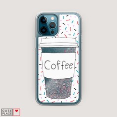 Жидкий чехол с блестками "Coffee прозрачный стакан" на Apple iPhone 12 Pro Awog