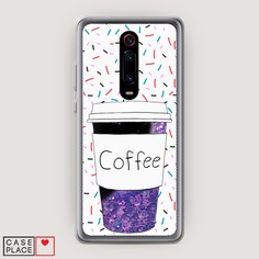 Жидкий чехол с блестками "Coffee прозрачный стакан" на Xiaomi Redmi K20 Awog