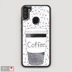 Жидкий чехол с блестками "Coffee прозрачный стакан" на Samsung Galaxy A11 Awog