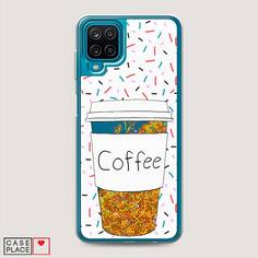 Жидкий чехол с блестками "Coffee прозрачный стакан" на Samsung Galaxy M12 Awog