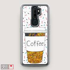 Жидкий чехол с блестками "Coffee прозрачный стакан" на Oppo A5 (2020) Awog