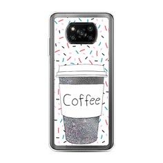 Жидкий чехол с блестками "Coffee прозрачный стакан" на Xiaomi Poco X3 Pro Awog