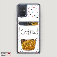 Жидкий чехол с блестками "Coffee прозрачный стакан" на Samsung Galaxy A71 Awog