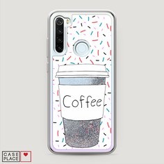 Жидкий чехол с блестками "Coffee прозрачный стакан" на Xiaomi Redmi Note 8T Awog