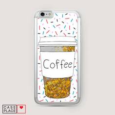 Жидкий чехол с блестками "Coffee прозрачный стакан" на Apple iPhone 6 Plus Awog