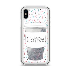 Жидкий чехол с блестками "Coffee прозрачный стакан" на Apple iPhone XS (10S) Awog