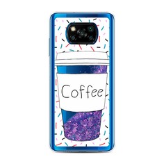 Жидкий чехол с блестками "Coffee прозрачный стакан" на Xiaomi Poco X3 NFC Awog