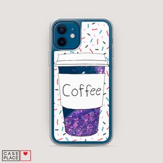 Жидкий чехол с блестками "Coffee прозрачный стакан" на Apple iPhone 12 mini Awog
