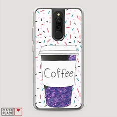 Жидкий чехол с блестками "Coffee прозрачный стакан" на Xiaomi Redmi 8 Awog