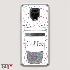 Жидкий чехол с блестками "Coffee прозрачный стакан" на Xiaomi Redmi Note 9S Awog