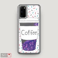 Жидкий чехол с блестками "Coffee прозрачный стакан" на Samsung Galaxy S20 Awog