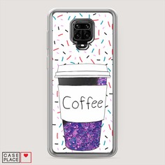 Жидкий чехол с блестками "Coffee прозрачный стакан" на Xiaomi Redmi Note 9S Awog