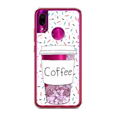 Жидкий чехол с блестками "Coffee прозрачный стакан" на Xiaomi Redmi Note 7 Awog