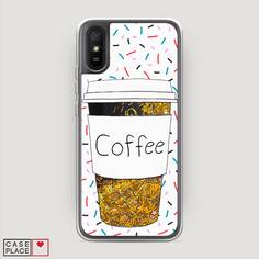 Жидкий чехол с блестками "Coffee прозрачный стакан" на Xiaomi Redmi 9A Awog